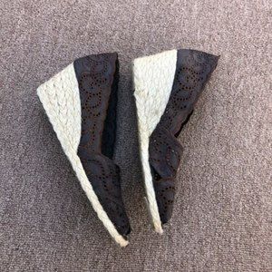 Lauren Ralph Lauren brown lace wedge espadrilles peep toe sz 8 summer spring